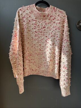 Misha &Puff XL Cozy Cream & Pink Popcorn Knit Pima Cotton sweater